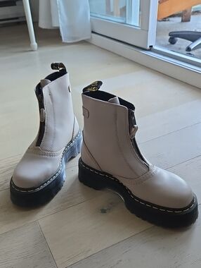 Dr. Martens Taupe Zip-Front Leather Ankle Boots